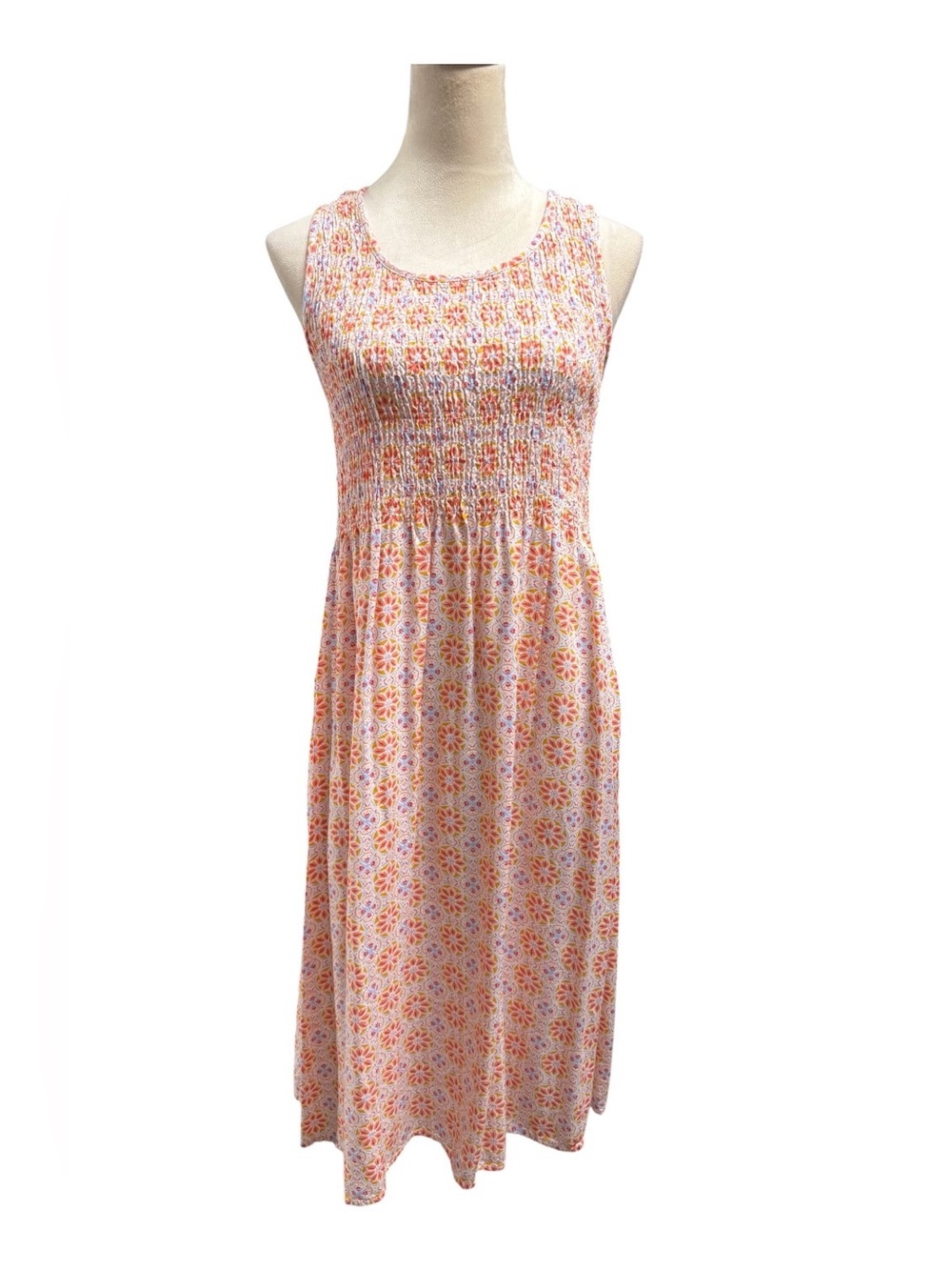Croft & Barrow Women's Medium Floral Smocked Sleeveless Midi Dress Rayon